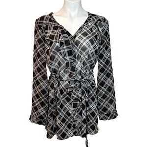 Jessica Simpson Maternity Black Plaid Sheer Blouse, size L